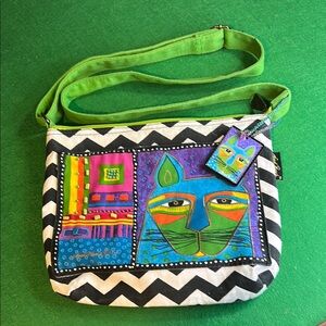 LAUREL BURCH GREEN BEADED ADJUSTABLE CANVAS STRAP CANVAS  CROSSBODY BAG